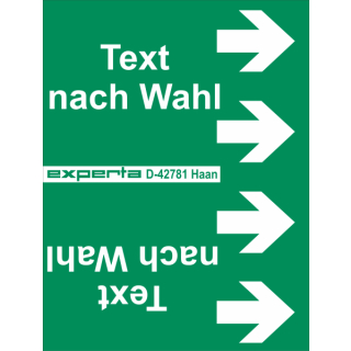 Rohrkennzeichnungsbänder nach DIN 2403  Text nach Wahl für Rohre über 50 mm Ø  - Bandbreite ca. 115 mm - 33 m Grund grün - Text weiß - Pfeile weiß Standard - hitzebeständig bis +70 °C