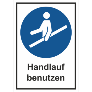 Gebotskombischild Handlauf benutzen - selbstklebende Folie mit transparentem Schutzlaminat - 155 x 190 mm