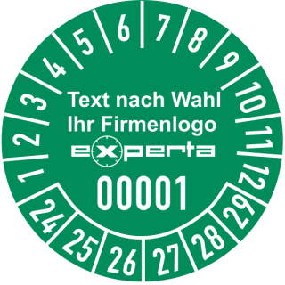 Prüfplaketten mit fortlaufender Nummerierung und Text sowie Firmenlogo nach Wahl in verschiedenen Variationen