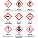 Rohrmarkierer mit GHS-Symbol nach DIN 2403 Text nach Wahl  - A - 50 x 210 mm   - Grund gelb - Pfeile rot - entzündlich 02 - rechts