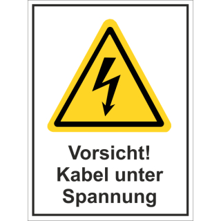 Selbstklebendes Warnkombischild für Elektrokennzeichnung "Vorsicht Kabel unter Spannung"