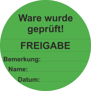 Runde Qualitätsetiketten zur Materialprüfung - Ware wurde geprüft - Freigabe - 50 mm Ø -  180 Stück/Rolle - Folie