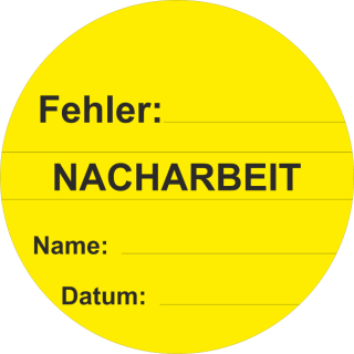 Runde Qualitätsetiketten zur Materialprüfung - Fehler - Nacharbeit - 50 mm Ø -  180 Stück/Rolle - Folie