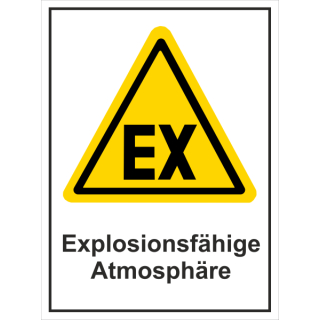 Warnkombischild Explosionsfähige Atmosphäre - selbstklebende Folie mit transparentem Schutzlaminat - 148 x 210 mm