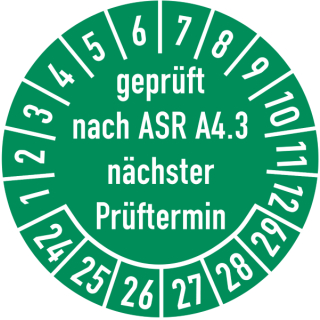 Prüfplaketten geprüft nach ASR A4.3 nächster Prüftermin selbstklebend auf 10 Meter Rolle