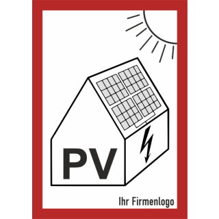 Aufkleber PV-Anlage mit Netzeinspeisung und individuellen Firmenlogo in verschiedenen Größen