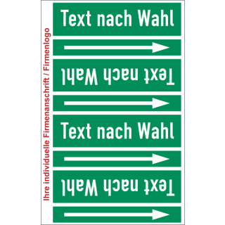 Rohrkennzeichnungsbänder für Rohre unter 50 mm Ø nach DIN 2403 mit Ihrem Firmenlogo - Bandbreite 90 mm und 33 Meter Rollenlänge
