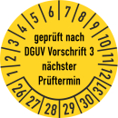 Prüfplakette geprüft nach DGUV Vorschrift 3 16 mm ca. 500 Stück/Rolle PVC-Folie Grund gelb Text schwarz 2026-2031