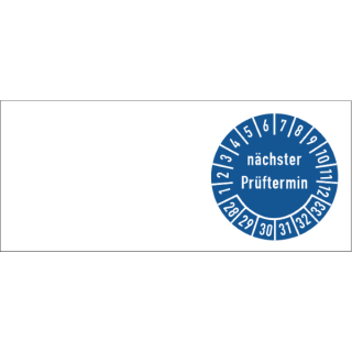 Kabelprüfplaketten zum Kennzeichnen von Kabeln nächster Prüftermin  25 x 100 mm (ca. 100 St./Rolle) Grund blau / Text weiß 2029-2034