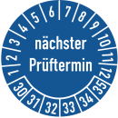 Prüfplakette nächster Prüftermin 25 mm ca. 333 Stück/Rolle PVC-Folie Grund blau Text weiß 2030-2035