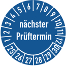 Prüfplakette nächster Prüftermin 20 mm ca. 400 Stück/Rolle Dokumentenfolie Grund blau Text weiß 2025-2030