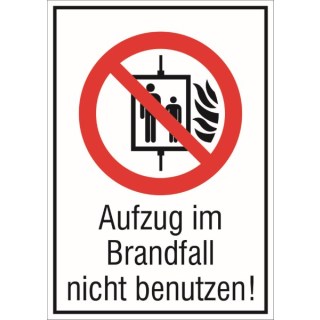 Langnachleuchtende Brandschutzkennzeichnung Aufzug im Brandfall nicht ben. 13,1x18,5 cm Folien-Schild selbstklebend